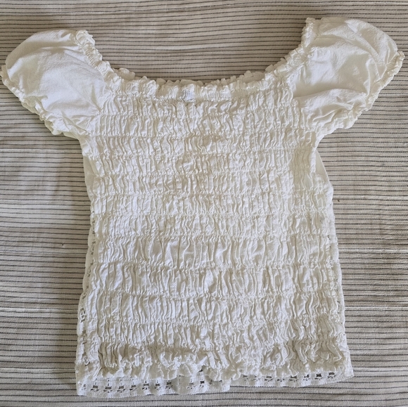 Lielle Broderie Milkmaid Blouse Sz M White Embroidered Sheer Smocked Peruvian - Picture 4 of 8